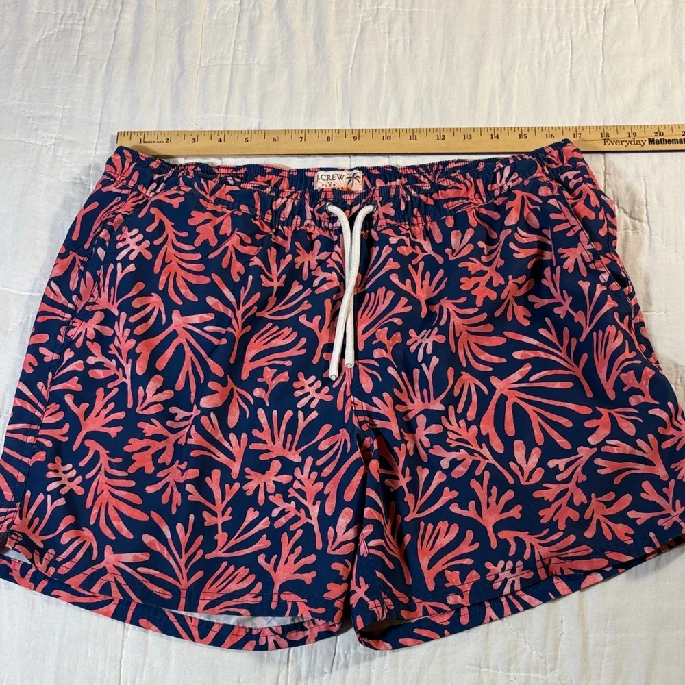 Men’s J. Crew Coral Branch Print Swim Trunks Navy & Pink Size Large